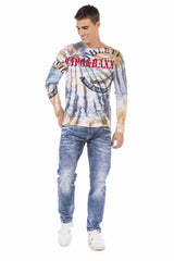 CL453 Men's long-sleeved shirt with a great batik pattern