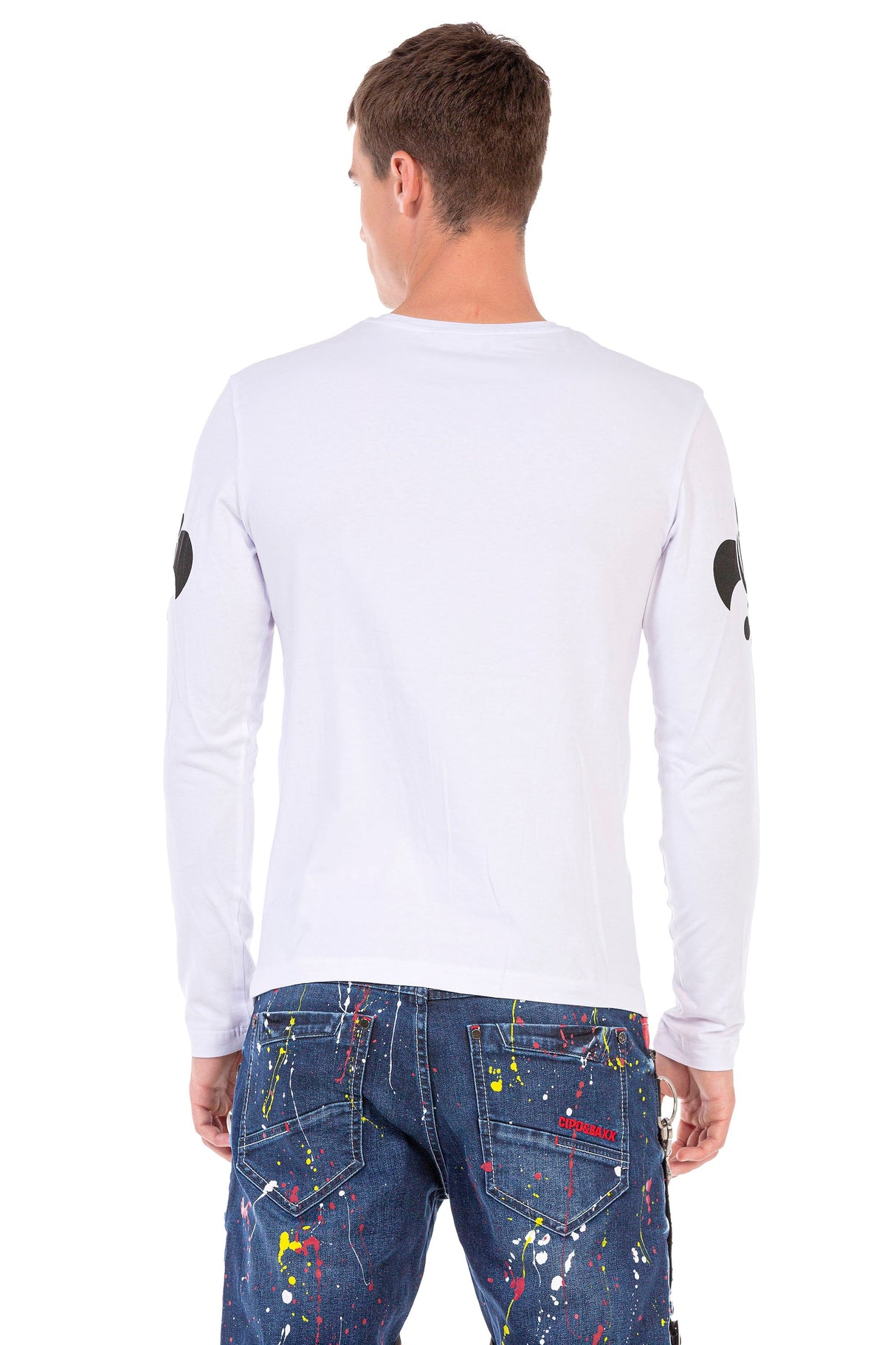 CL454 Men's long-sleeved shirt with rhinestone print