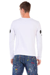 CL454 Men's long-sleeved shirt with rhinestone print
