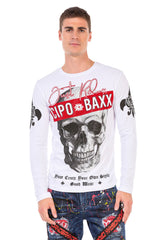 CL454 Men's long-sleeved shirt with rhinestone print