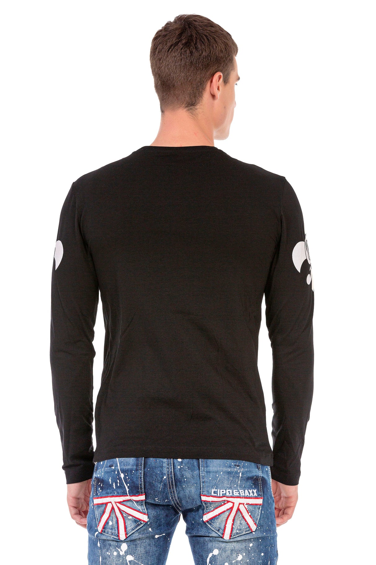 CL454 Men's long-sleeved shirt with rhinestone print