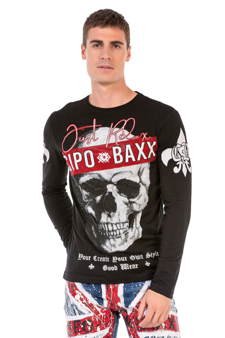 CL454 Men's long-sleeved shirt with rhinestone print