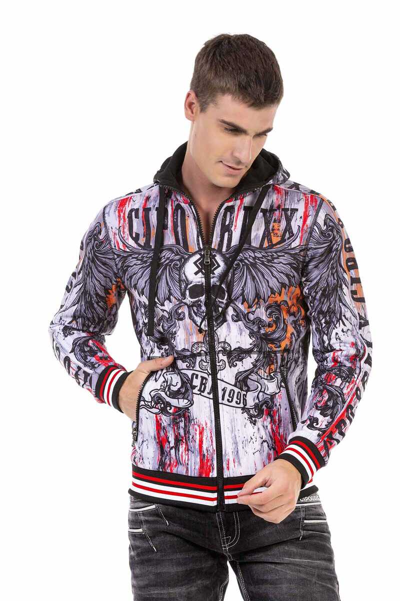 CL462 Men's Sweat Jacket with Skull Elements Print Motifs