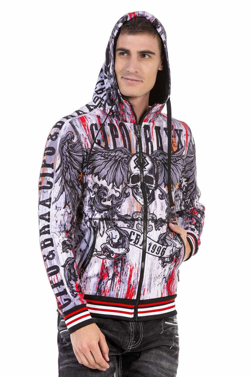 CL462 Men's Sweat Jacket with Skull Elements Print Motifs