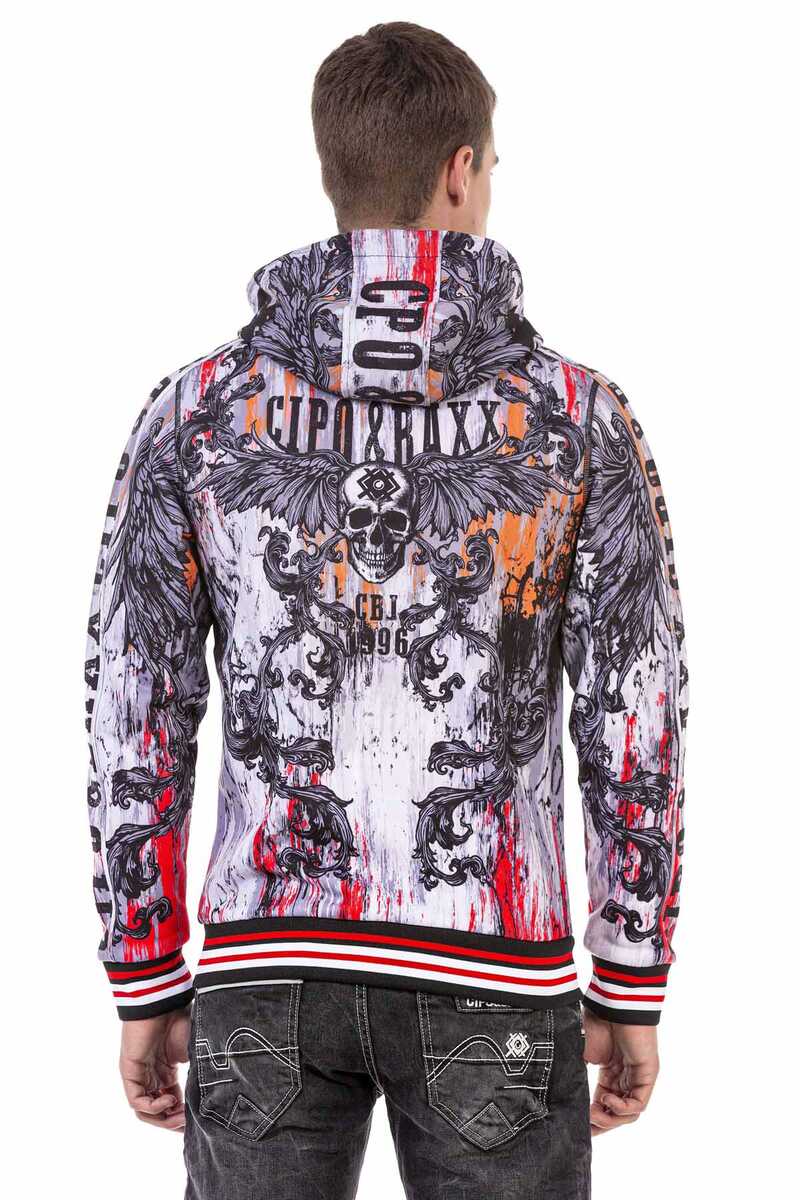 CL462 Men's Sweat Jacket with Skull Elements Print Motifs