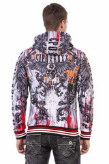 CL462 Men's Sweat Jacket with Skull Elements Print Motifs