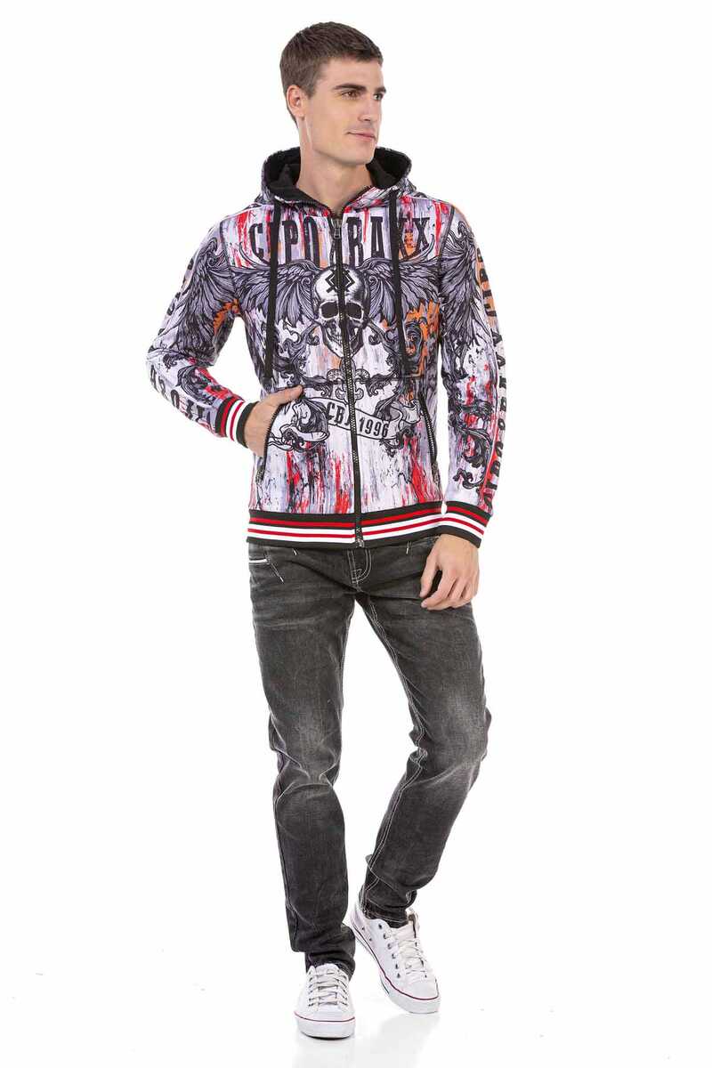 CL462 Men's Sweat Jacket with Skull Elements Print Motifs