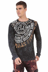 CL472 Men's long-sleeved shirt with trendy front print