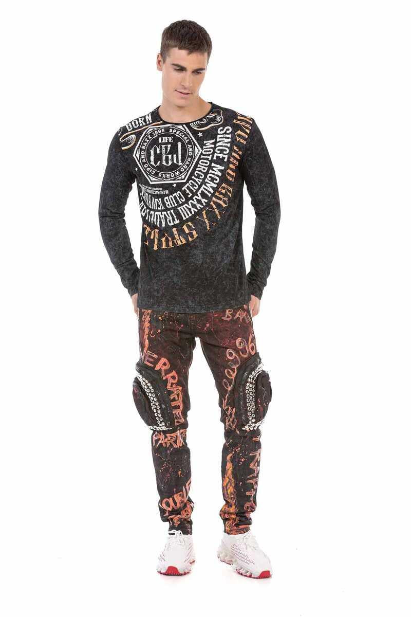 CL472 Men's long-sleeved shirt with trendy front print