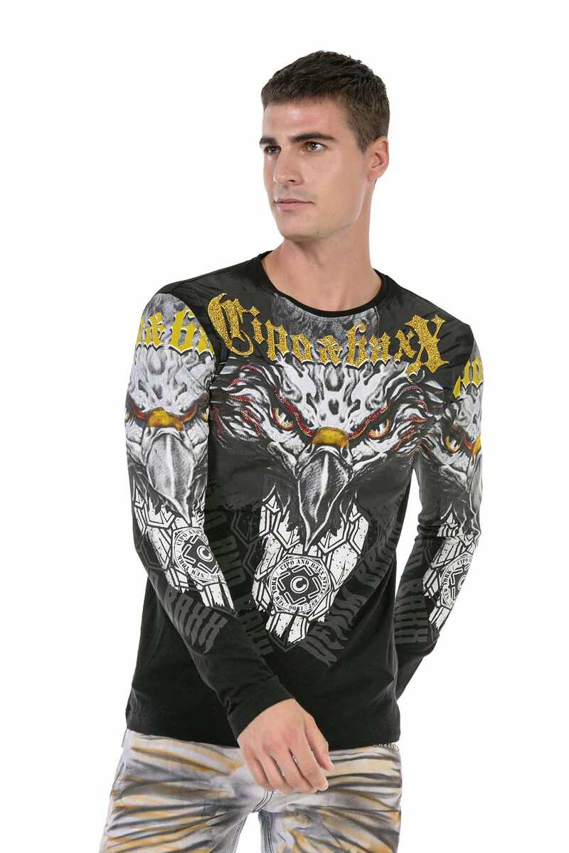 CL488 Men's long-sleeved shirt with cool eagle print