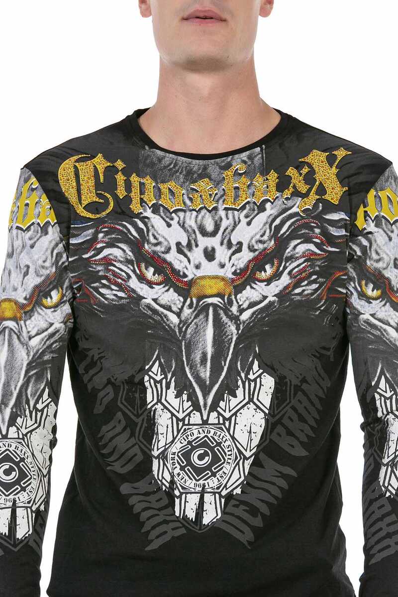 CL488 Men's long-sleeved shirt with cool eagle print