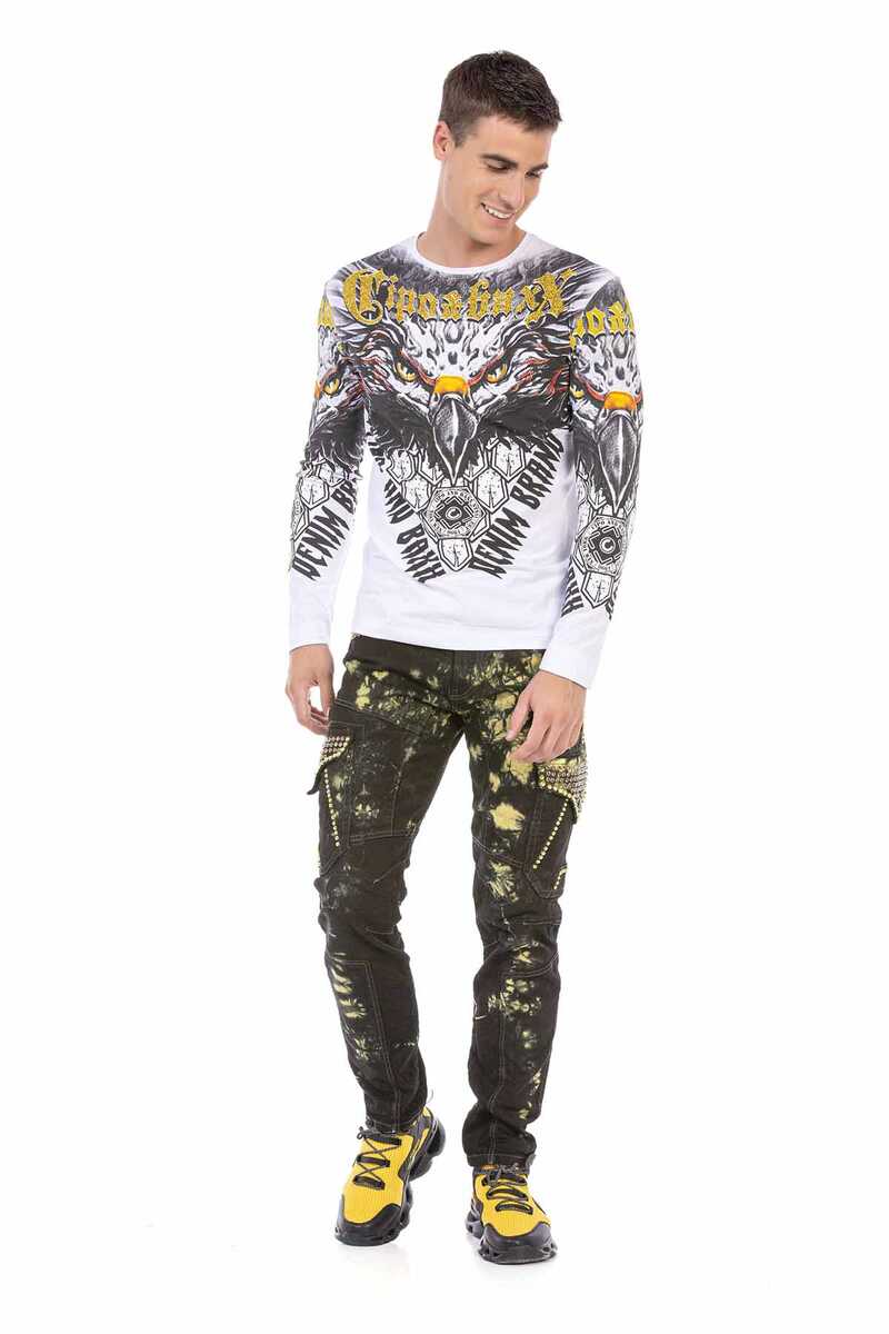 CL488 Men's long-sleeved shirt with cool eagle print