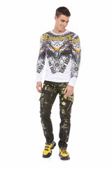 CL488 Men's long-sleeved shirt with cool eagle print