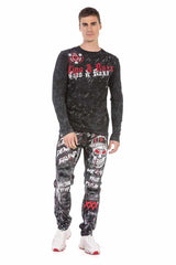 CL489 Men's long-sleeved shirt with large brand front print