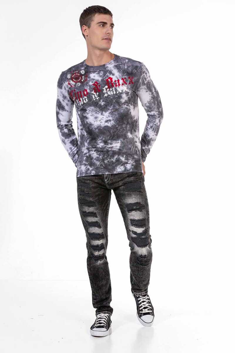 CL489 Men's long-sleeved shirt with large brand front print