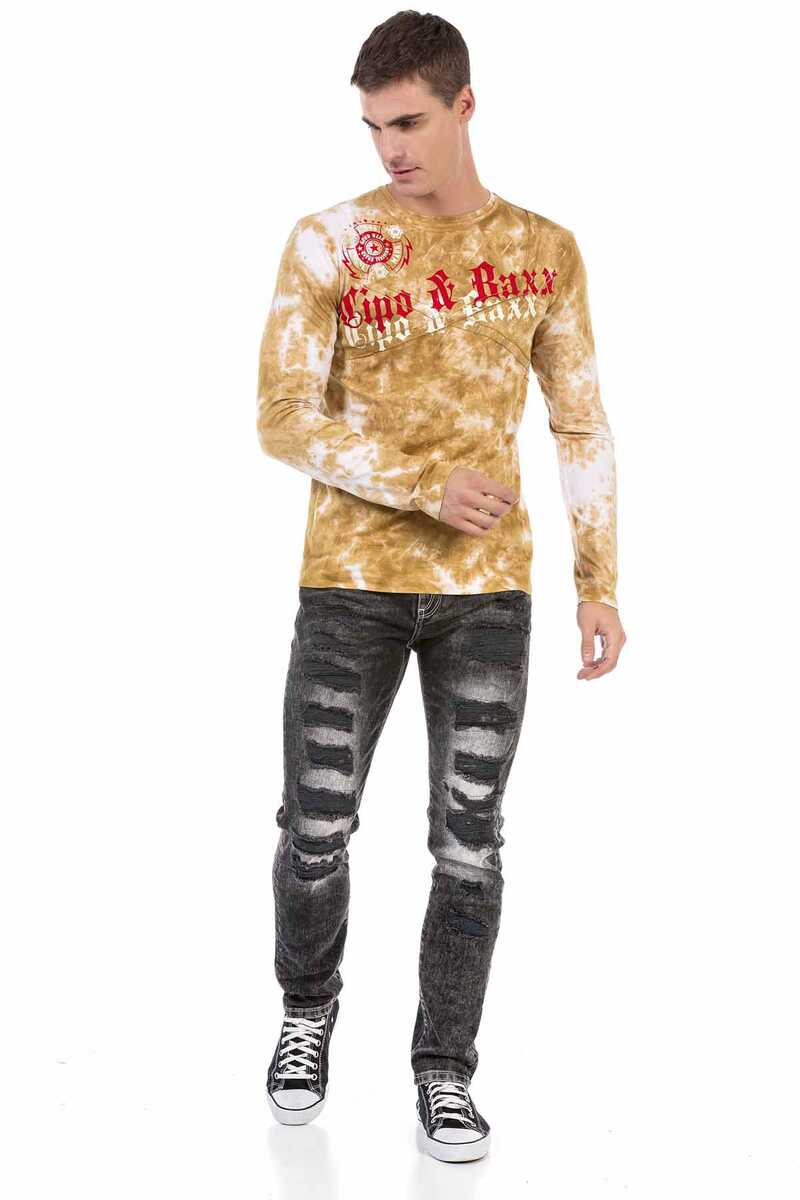 CL489 Men's long-sleeved shirt with large brand front print
