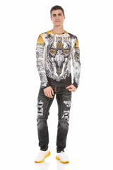 CL492 Men's long-sleeved shirt with extravagant print