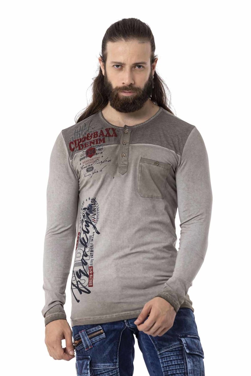 CL527 Men's long-sleeved shirt with stylish prints