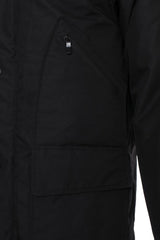 CM146 Men's Winter Jacket – Long black quilted jacket with hood & red accents