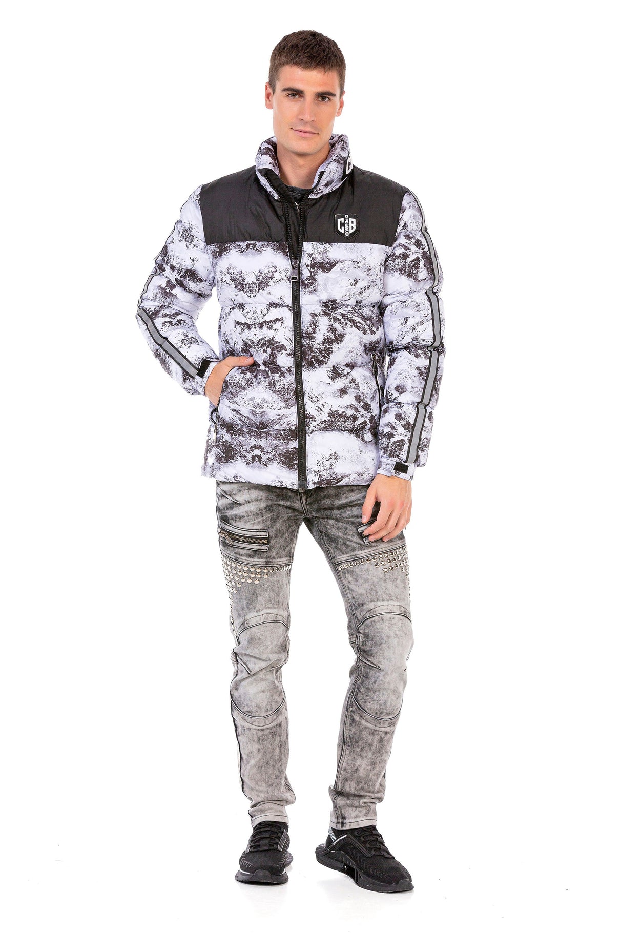 CM183 Men's Winter Jacket – Urban Print Look with Branded Lining & Insulated Hood