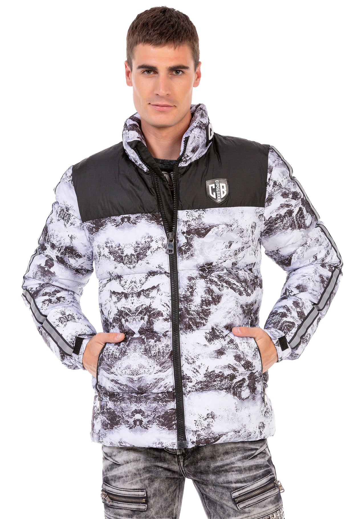 CM183 Men's Winter Jacket – Urban Print Look with Branded Lining & Insulated Hood