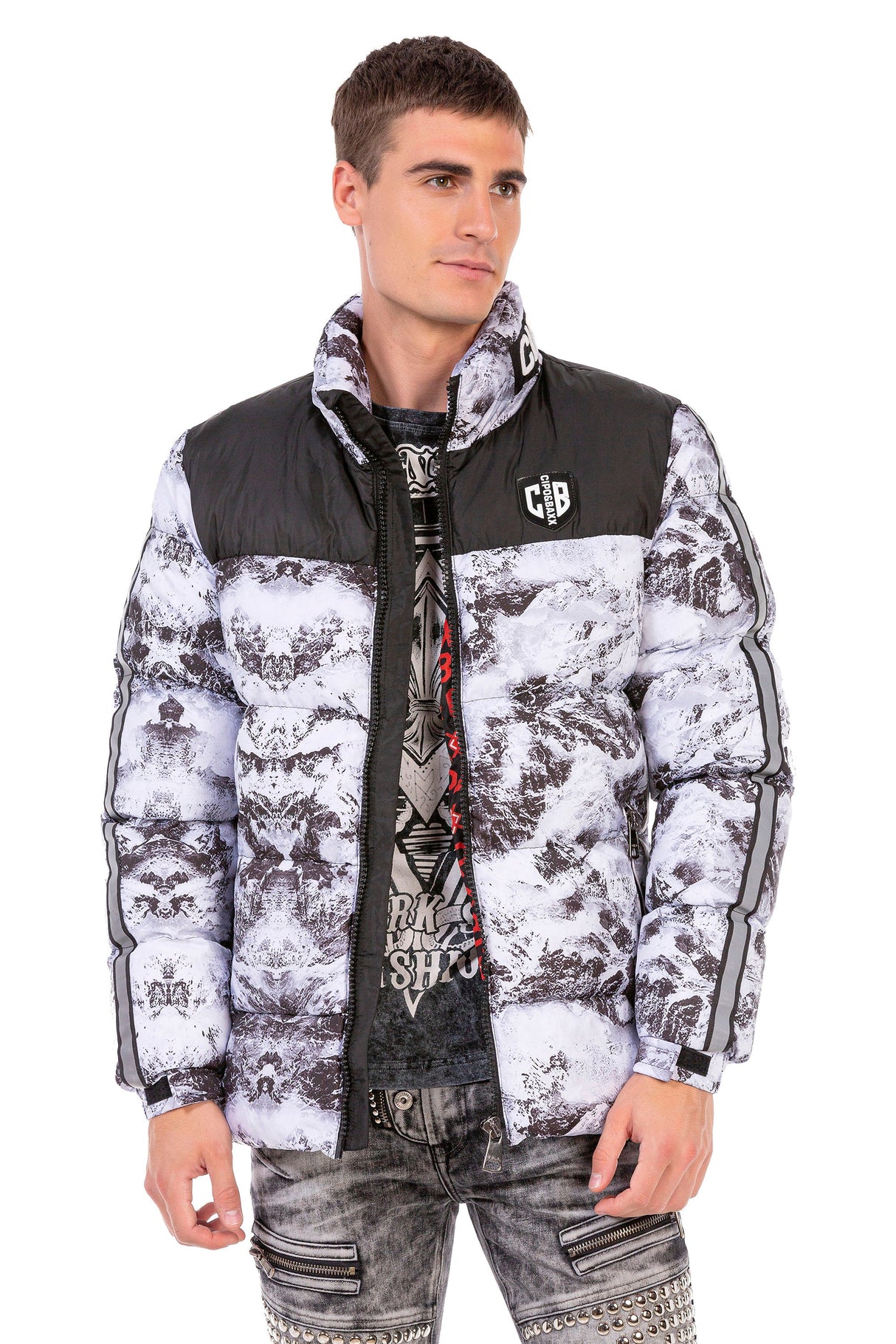 CM183 Men's Winter Jacket – Urban Print Look with Branded Lining & Insulated Hood