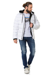 CM202 Men's Winter Jacket – Beige with Detachable Hood & Functional Details