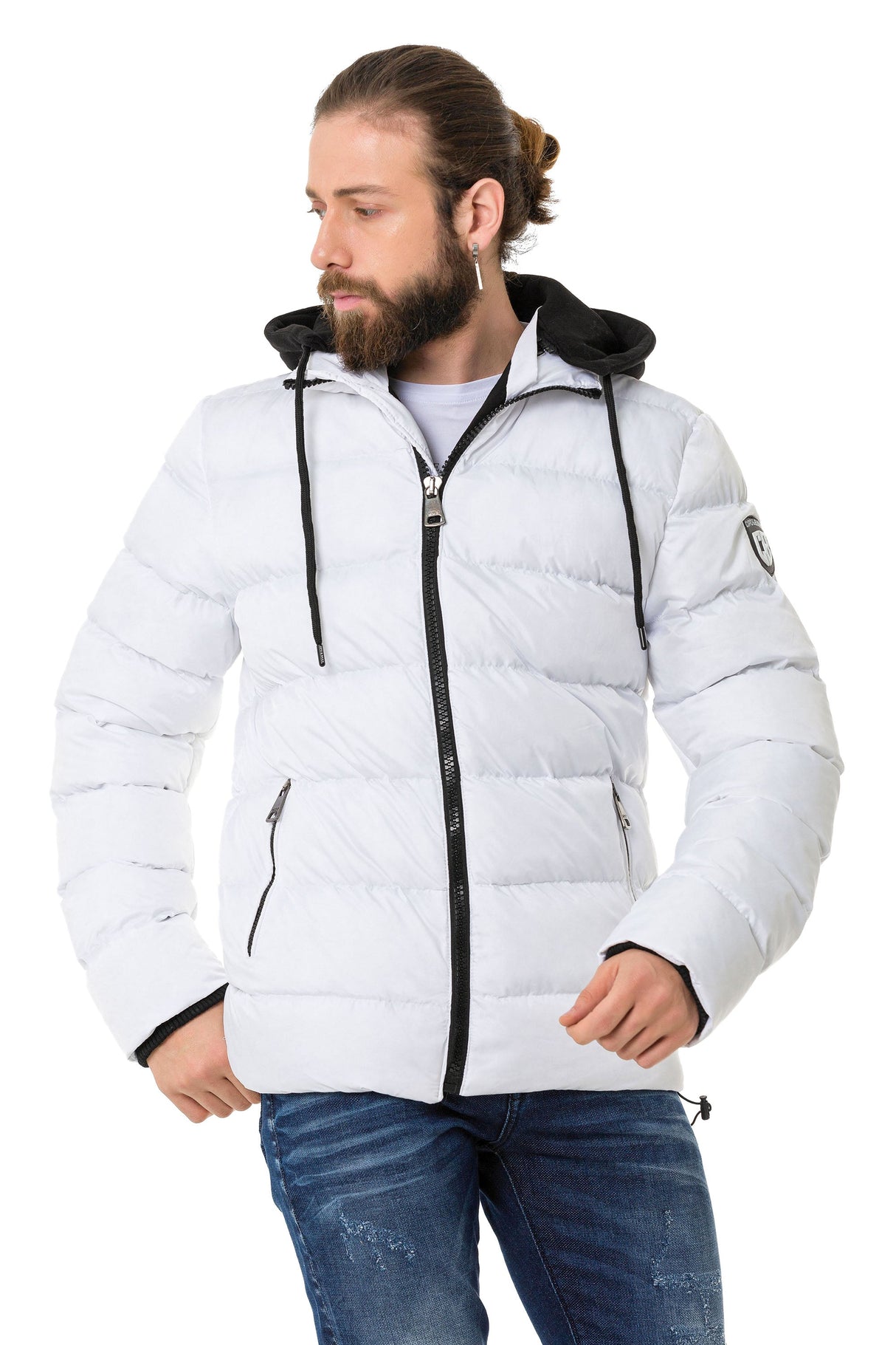 CM202 Men's Winter Jacket – Beige with Detachable Hood & Functional Details