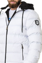 CM202 Men's Winter Jacket – Beige with Detachable Hood & Functional Details