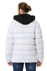 CM202 Men's Winter Jacket – Beige with Detachable Hood & Functional Details