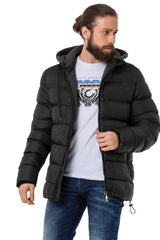CM202 Men's Winter Jacket – Beige with Detachable Hood & Functional Details