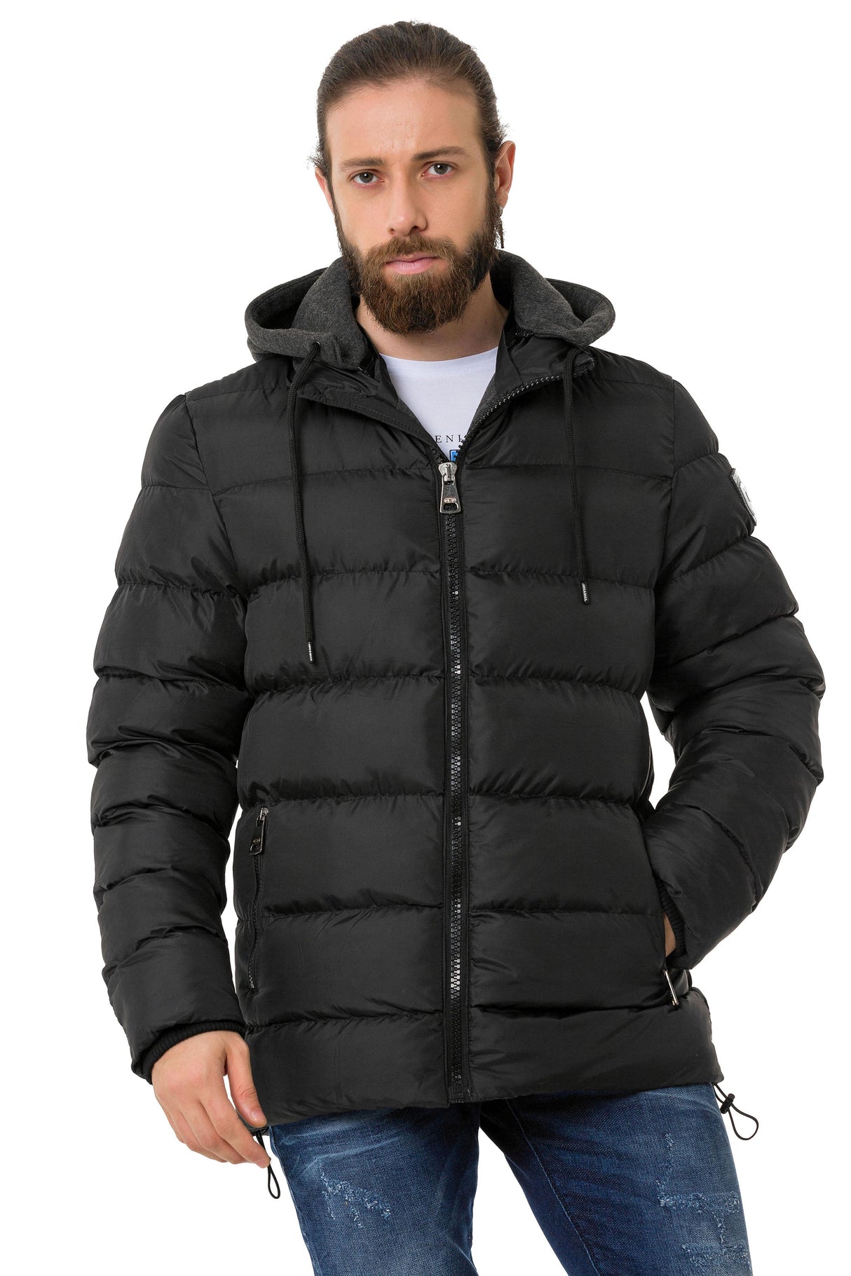 CM202 Men's Winter Jacket – Beige with Detachable Hood & Functional Details