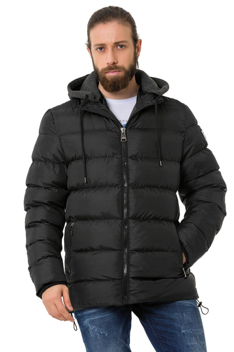CM202 Men's Winter Jacket – Beige with Detachable Hood & Functional Details