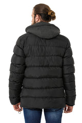 CM202 Men's Winter Jacket – Beige with Detachable Hood & Functional Details