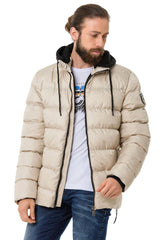 CM202 Men's Winter Jacket – Beige with Detachable Hood & Functional Details