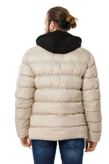 CM202 Men's Winter Jacket – Beige with Detachable Hood & Functional Details