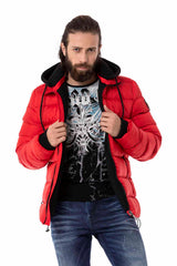 CM202 Men's Winter Jacket – Beige with Detachable Hood & Functional Details