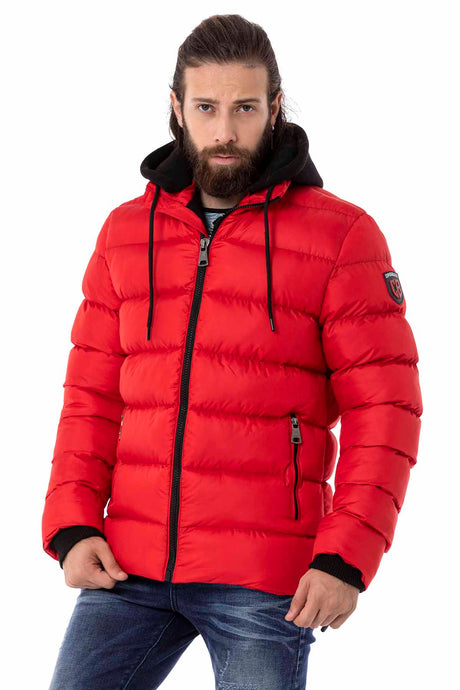 CM202 Men's Winter Jacket – Beige with Detachable Hood & Functional Details