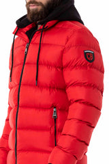 CM202 Men's Winter Jacket – Beige with Detachable Hood & Functional Details