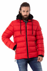CM202 Men's Winter Jacket – Beige with Detachable Hood & Functional Details