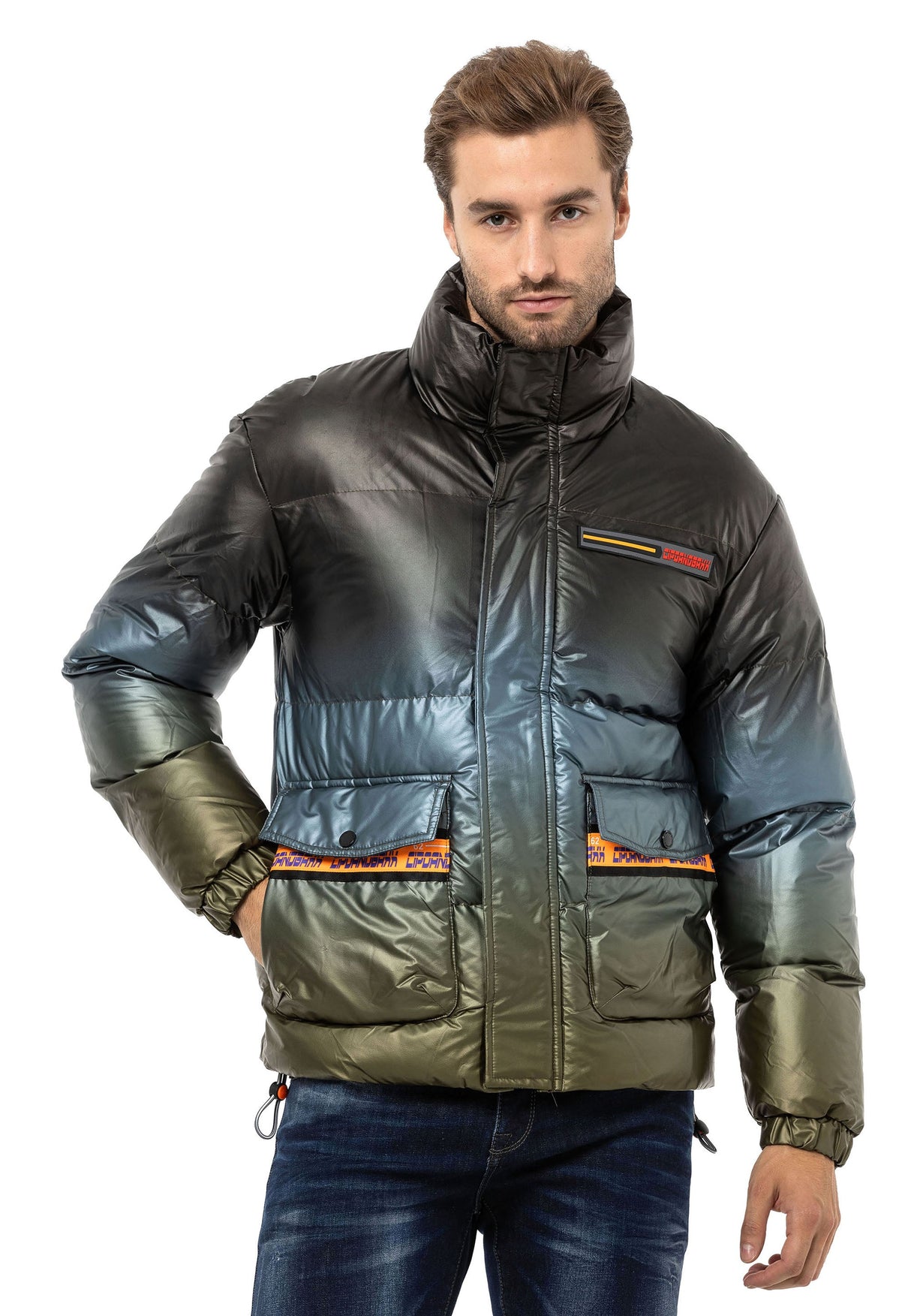 CM221 Men's Winter Jacket – Glossy finish with sporty color gradient & functional zippers