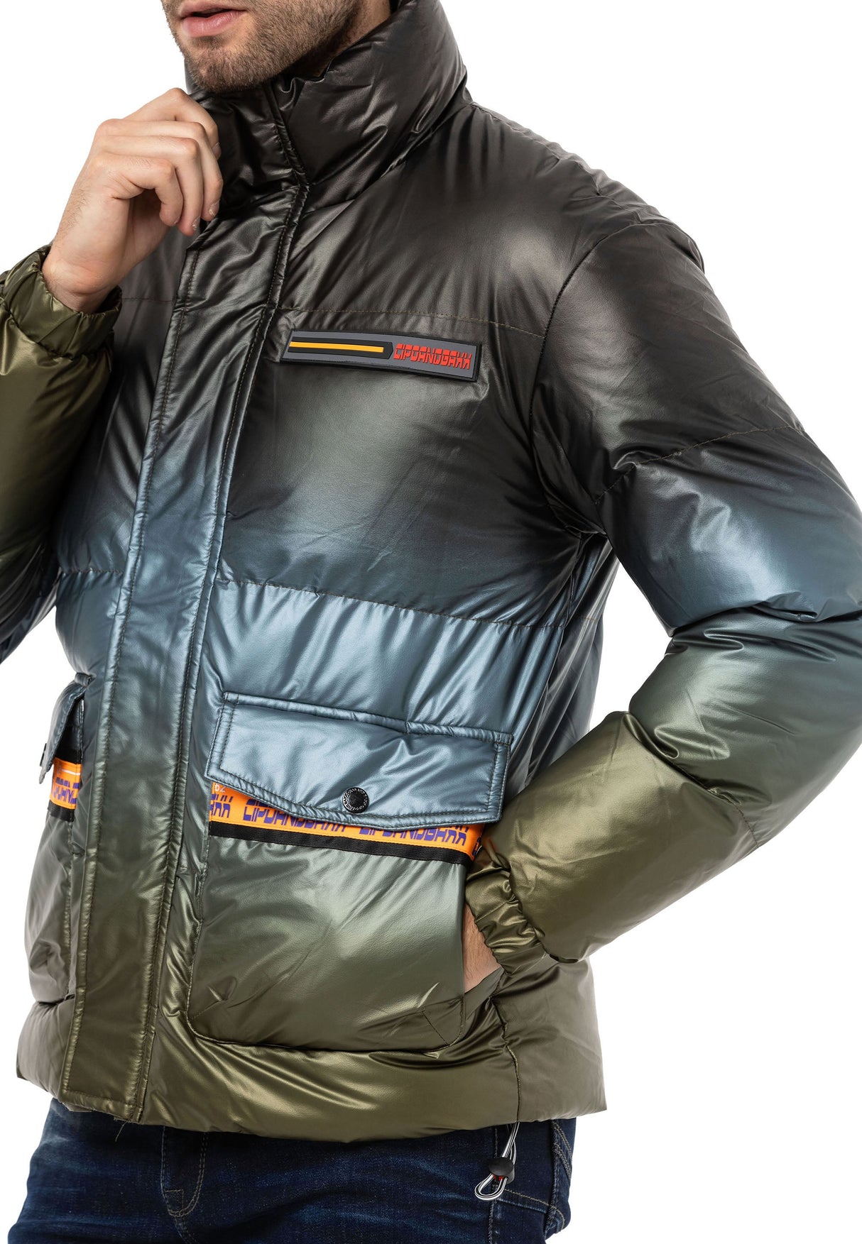CM221 Men's Winter Jacket – Glossy finish with sporty color gradient & functional zippers