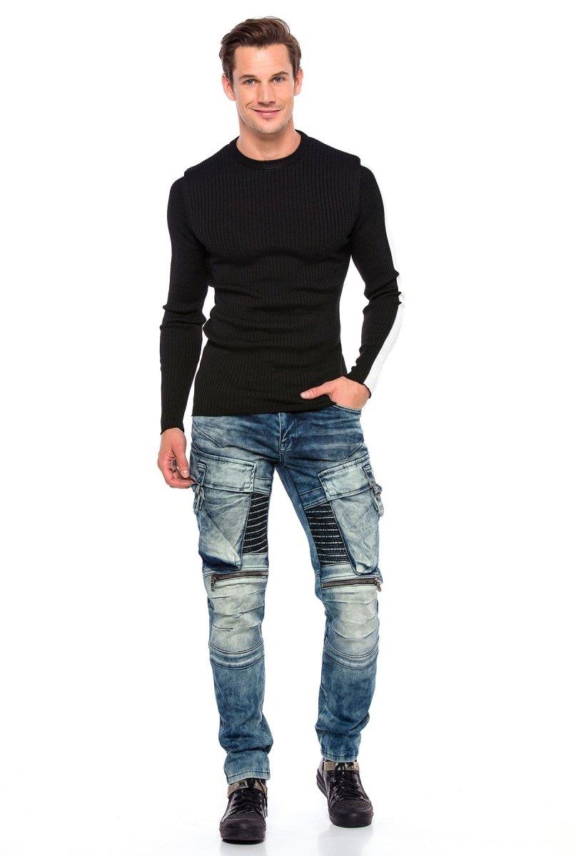 CP194 Men's knitted sweater with side contrast stripes