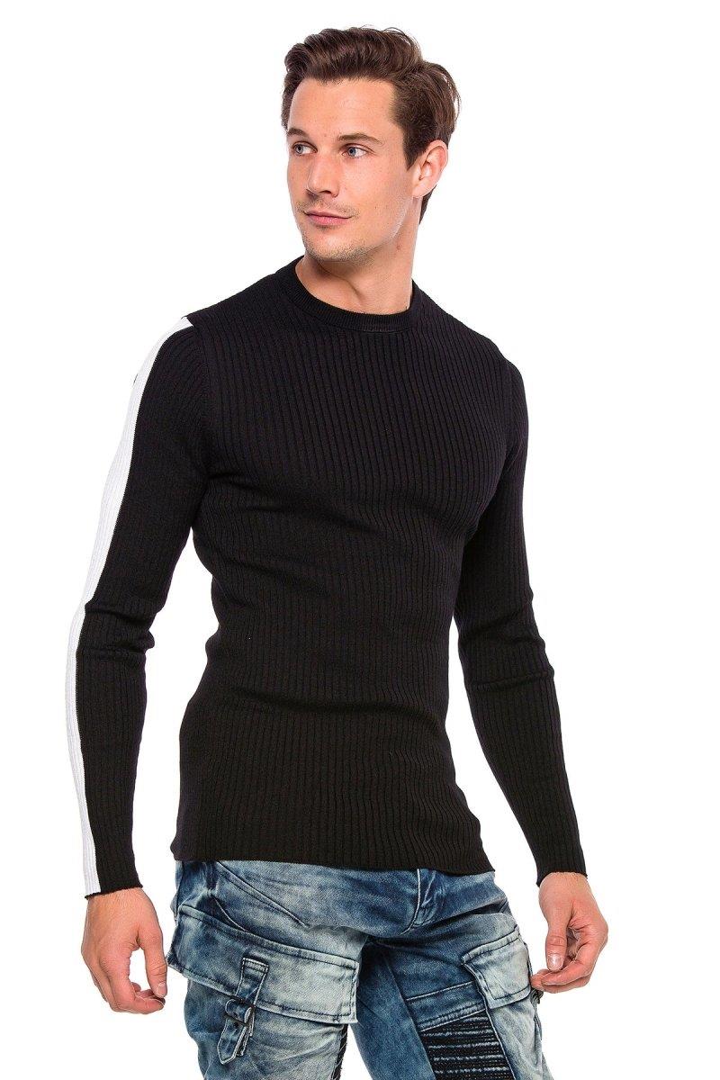 CP194 Men's knitted sweater with side contrast stripes