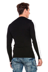 CP194 Men's knitted sweater with side contrast stripes