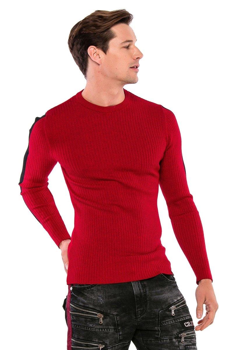 CP194 Men's knitted sweater with side contrast stripes