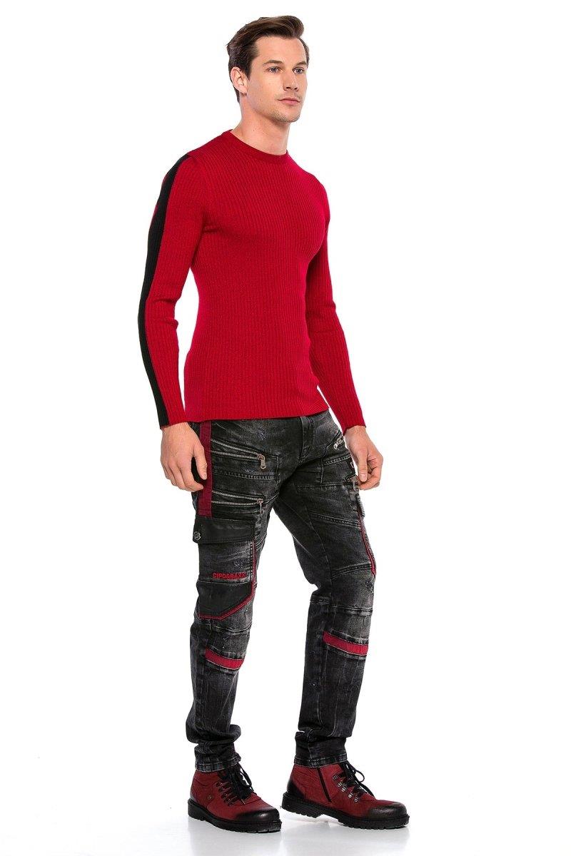 CP194 Men's knitted sweater with side contrast stripes