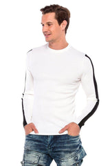 CP194 Men's knitted sweater with side contrast stripes