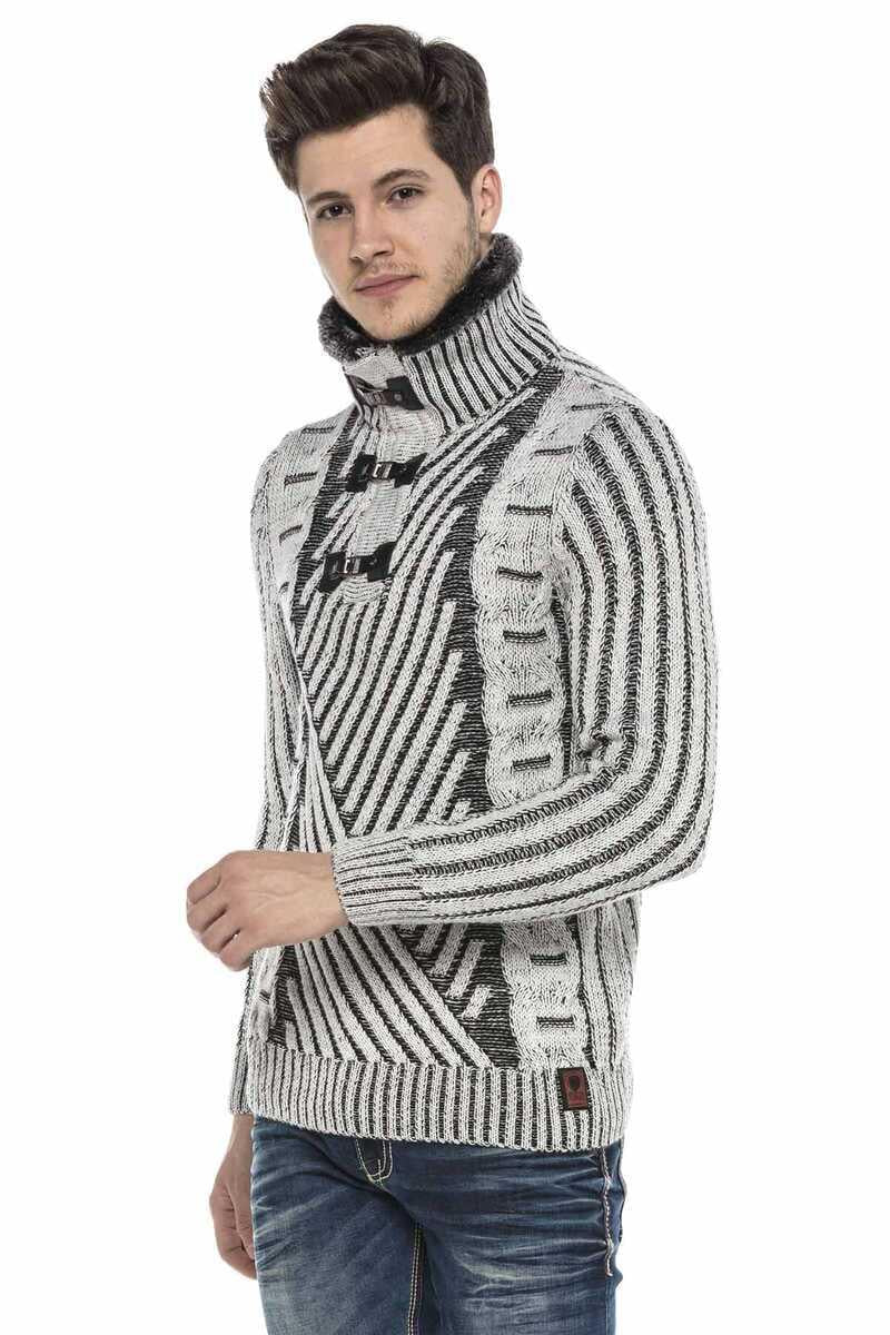 CP212 ECRU BLACK-GREY MEN'S SWEATER