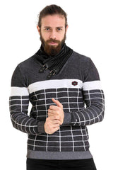 CP279 Men's knitted sweater with trendy check pattern